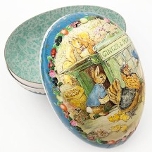 7" Peter Rabbit Ginger and Pickles Papier Mache Easter Egg Container ~ Germany
